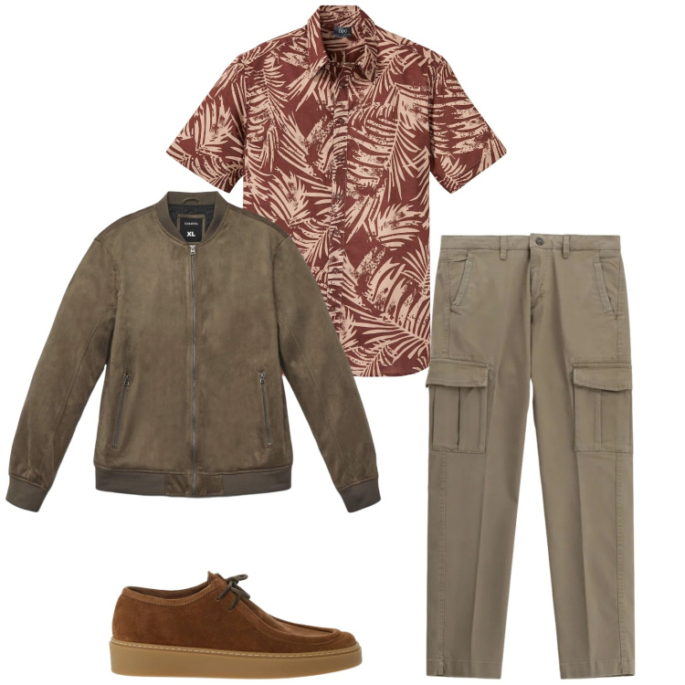 Outfit uomo - Total look #2342949. Stile Trendy per Tutti i giorni. Abbinamento con camicie a manica corta, giacche, pantaloni cargo, scarpe stringate.