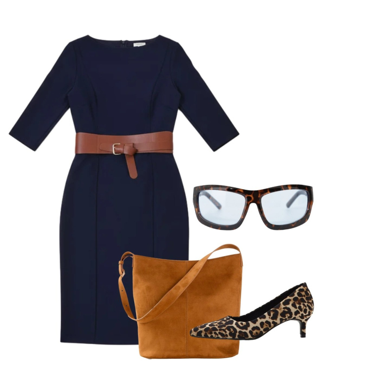 Outfit donna - Simple. Stile Bon Ton per Ufficio. Abbinamento con décolleté, borse a mano, occhiali da sole, vestiti midi/longuette.