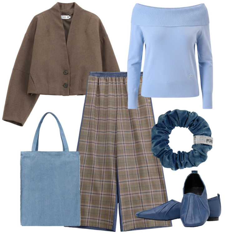 Outfit donna - Dinamicamente. Stile Bon Ton per Tutti i giorni. Abbinamento con borse tote, accessori per capelli, blazer, pantaloni a palazzo, pullovers, ballerine.