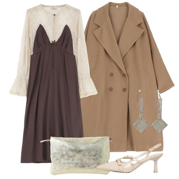 Outfit donna - Cerimonia a marzo. Stile Chic per Tutti i giorni. Abbinamento con décolleté, cappotti, borse a spalla, vestiti midi/longuette, orecchini.