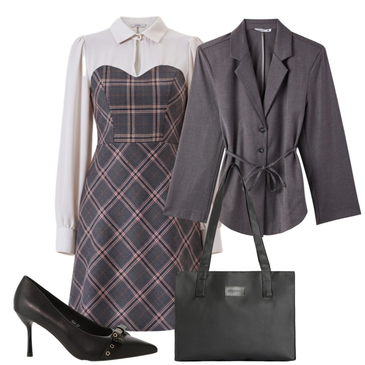 Outfit donna - Ufficio. Stile Bon Ton per Ufficio. Abbinamento con blazer, décolleté, shopping bag, vestiti a tubino.