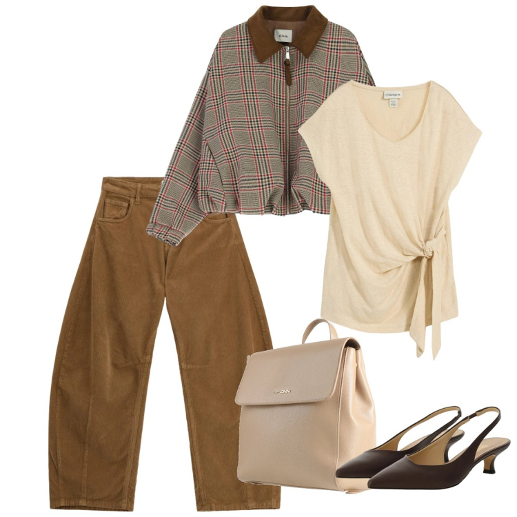 Outfit donna - Ritornano le slingback. Stile Casual chic per Tutti i giorni. Abbinamento con zaini, maglieria, décolleté, pantaloni a palazzo, bomber.