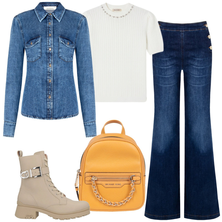 Outfit donna - Total look #2342995. Stile Casual chic per Tutti i giorni. Abbinamento con zaini, stivaletti, camicie, jeans, pullovers.