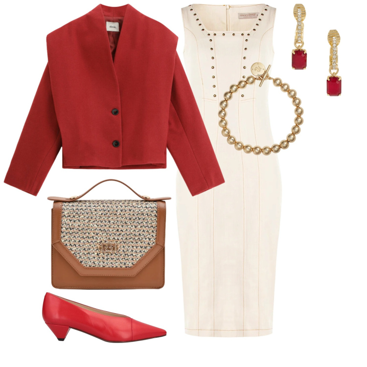 Outfit donna - Total look #2342996. Stile Bon Ton per Cerimonia. Abbinamento con décolleté, blazer, pochette, vestiti, braccialetti, orecchini.