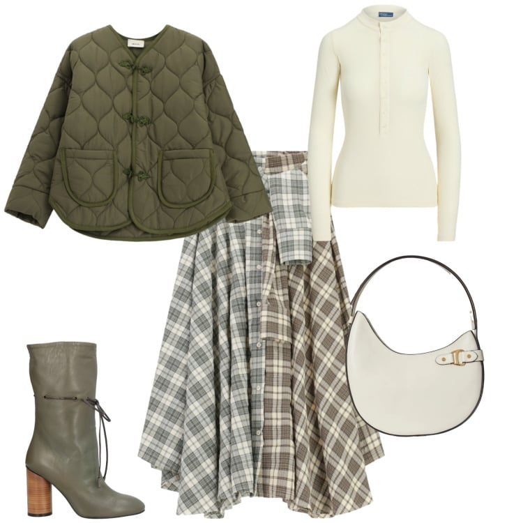 Outfit donna - Casual chic ufficio tempo libero. Stile Casual chic per Tutti i giorni. Abbinamento con stivaletti, borse a spalla, t-shirt, giacche, gonne longuette.