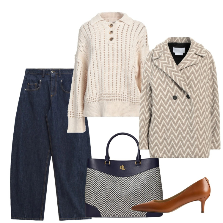 Outfit donna - Febbraio. Stile Bon Ton per Tutti i giorni. Abbinamento con caban, pullovers, jeans, décolleté, borse a mano.