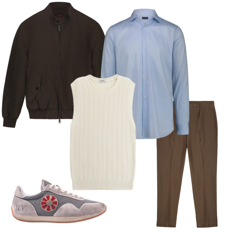 Outfit uomo - Bagliori di Panna nel Bosco Invernale. Stile Trendy per Tutti i giorni. Abbinamento con maglieria, bomber, camicie, sneakers, pantaloni.