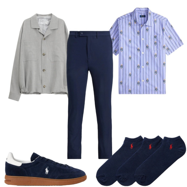 Outfit uomo - Total look #2343050. Stile Casual per Tutti i giorni. Abbinamento con cappotti, calzini, sneakers, camicie a manica corta, pantaloni.