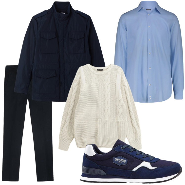 Outfit uomo - Effetto trecce. Stile Trendy per Ufficio. Abbinamento con sneakers, giacche, maglieria, camicie, pantaloni.