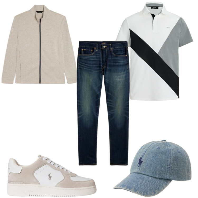 Outfit uomo - Total look #2343065. Stile Casual per Tutti i giorni. Abbinamento con felpe, jeans, sneakers, cappelli con visiera, polo.