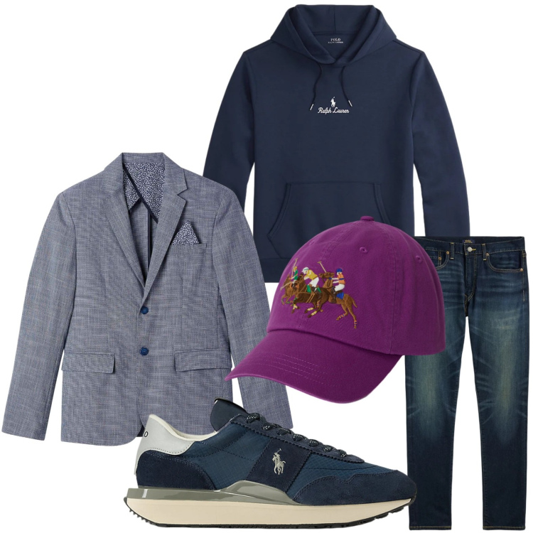 Outfit uomo - L\'energia del viola. Stile Trendy per Tutti i giorni. Abbinamento con giacche, jeans, sneakers, felpe con cappuccio, cappelli.