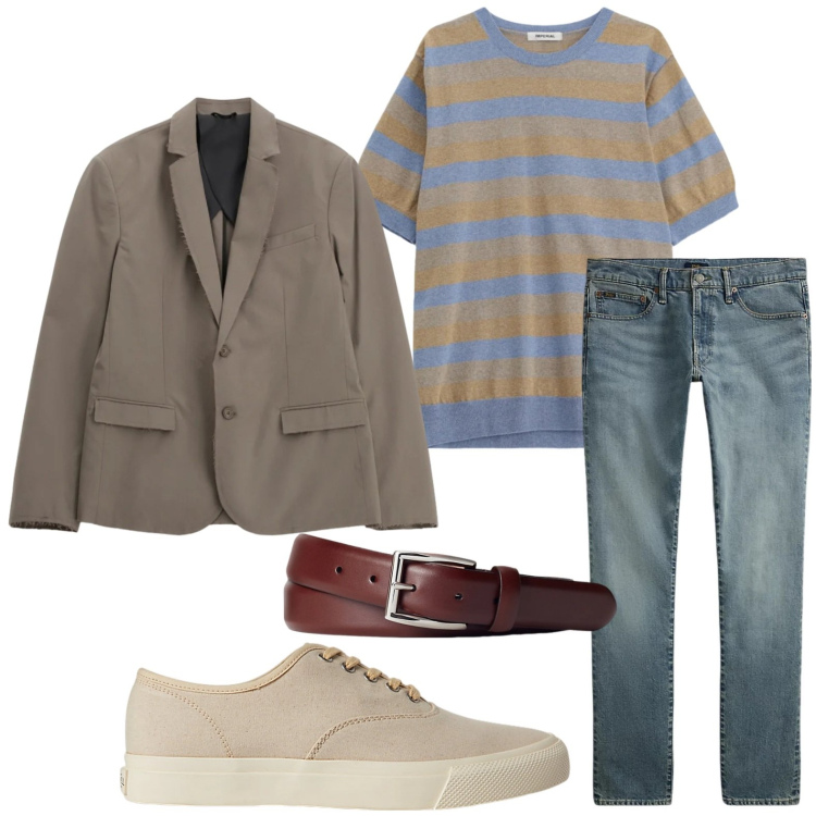 Outfit uomo - Righe intense. Stile Trendy per Tutti i giorni. Abbinamento con giacche, maglieria, sneakers, cinture, jeans.