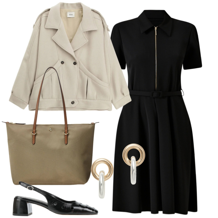 Outfit donna - Chic ma non impegnativo. Stile Bon Ton per Ufficio. Abbinamento con décolleté, blazer, vestiti corti, borse tote, orecchini.