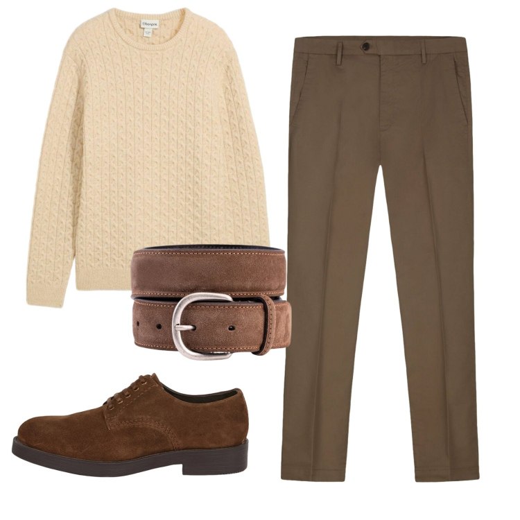 Outfit uomo - Total look #2343091. Stile Business/Elegante per Ufficio. Abbinamento con maglieria, pantaloni, scarpe stringate, cinture.