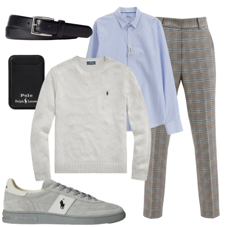 Outfit uomo - Pantaloni a quadri. Stile Trendy per Tutti i giorni. Abbinamento con camicie, pantaloni, cinture, maglieria, sneakers, portafogli.