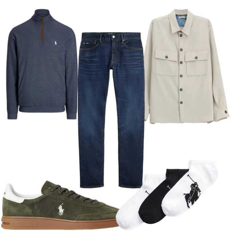 Outfit uomo - Total look #2343096. Stile Casual per Tutti i giorni. Abbinamento con camicie, calzini, sneakers, jeans, pullovers.