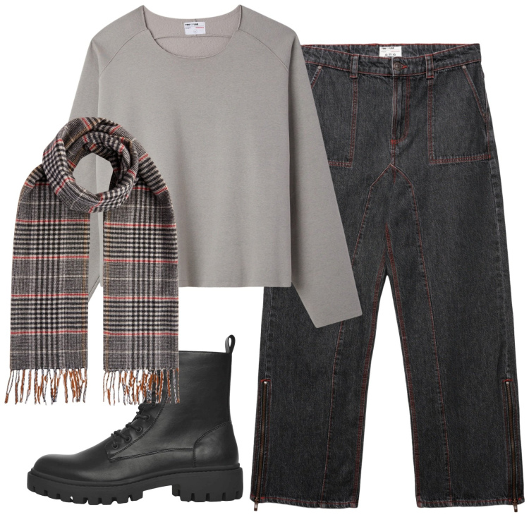 Outfit uomo - Total look #2343101. Stile Trendy per Tutti i giorni. Abbinamento con anfibi, jeans dritti, felpe, sciarpe.