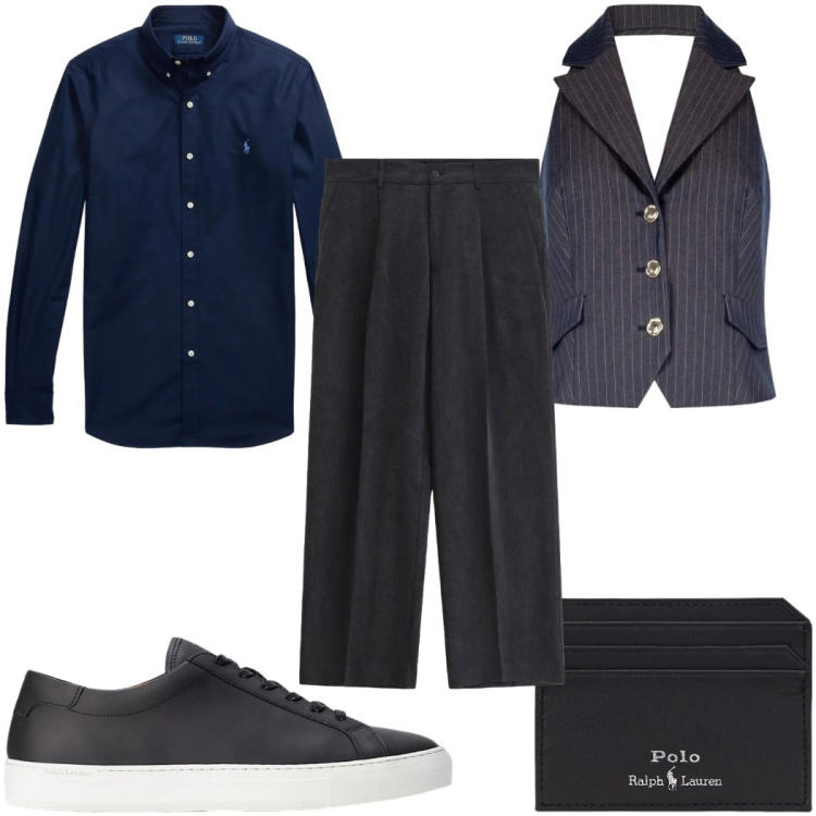 Outfit uomo - Total look #2343106. Stile Trendy per Tutti i giorni. Abbinamento con pantaloni, gilet, camicie, sneakers, portafogli.