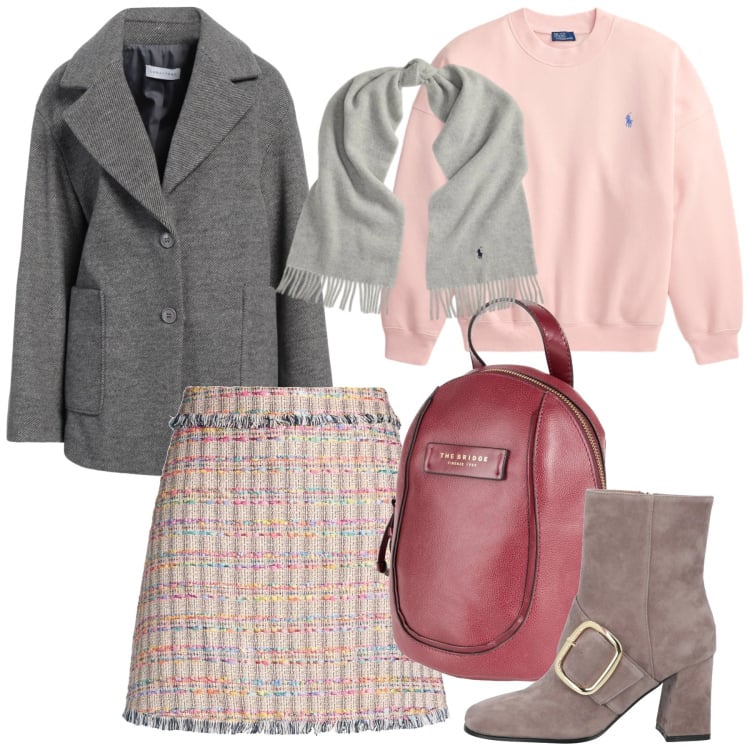 Outfit donna - Grace. Stile Bon Ton per Tutti i giorni. Abbinamento con minigonne, zaini, cappotti, stivaletti, felpe, sciarpe.