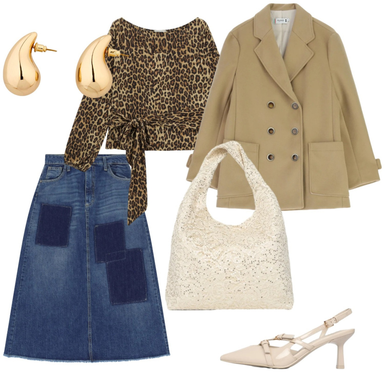 Outfit donna - Scarpe e borsa chic. per Tutti i giorni. Abbinamento con orecchini, décolleté, borse a spalla, top, gonne lunghe, blazer.
