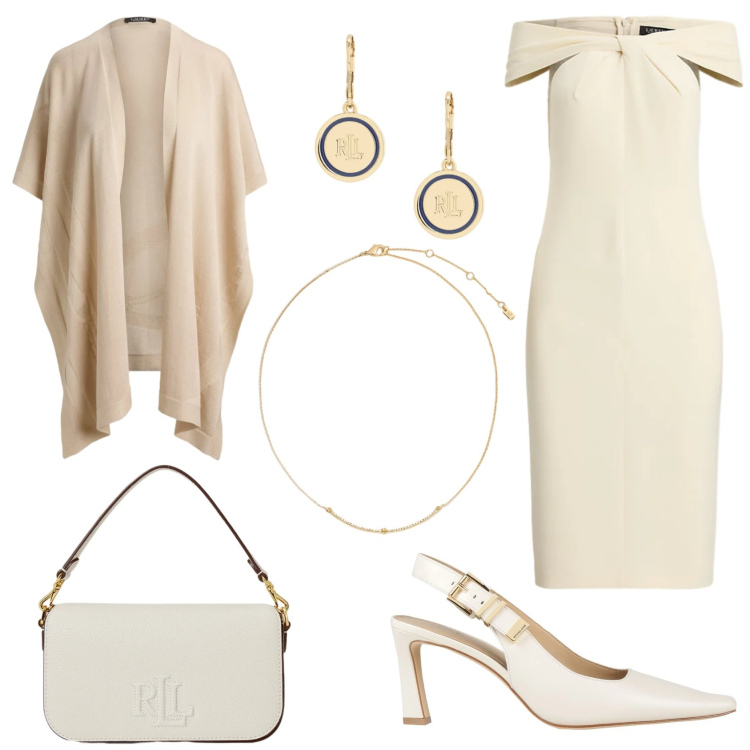 Outfit donna - Total White, Sensuale e Classico. Stile Glamour per Serata fuori. Abbinamento con décolleté, vestiti, collane, orecchini, borse a spalla, cappe.