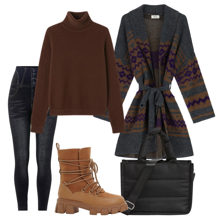 Outfit donna - Settimana bianca. Stile Casual per Tutti i giorni. Abbinamento con jeggings, stivaletti, shopping bag, cappotti, pullovers.