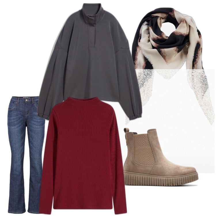 Outfit femme - Total look #2343159. Assortir avec t-shirts, sweat-shirts, jean bootcut, boots, t-shirts.