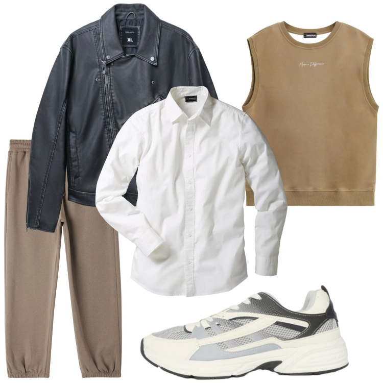 Outfit uomo - Tempo di passeggiata. Stile Trendy per Tutti i giorni. Abbinamento con camicie, giacche, sneakers, pantaloni, canottiere.