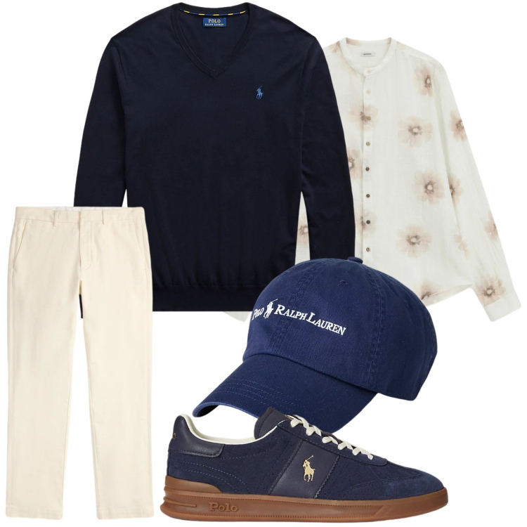 Outfit uomo - La camicia millefiori. Stile Trendy per Tutti i giorni. Abbinamento con camicie, maglieria, sneakers, cappelli, pantaloni chino.