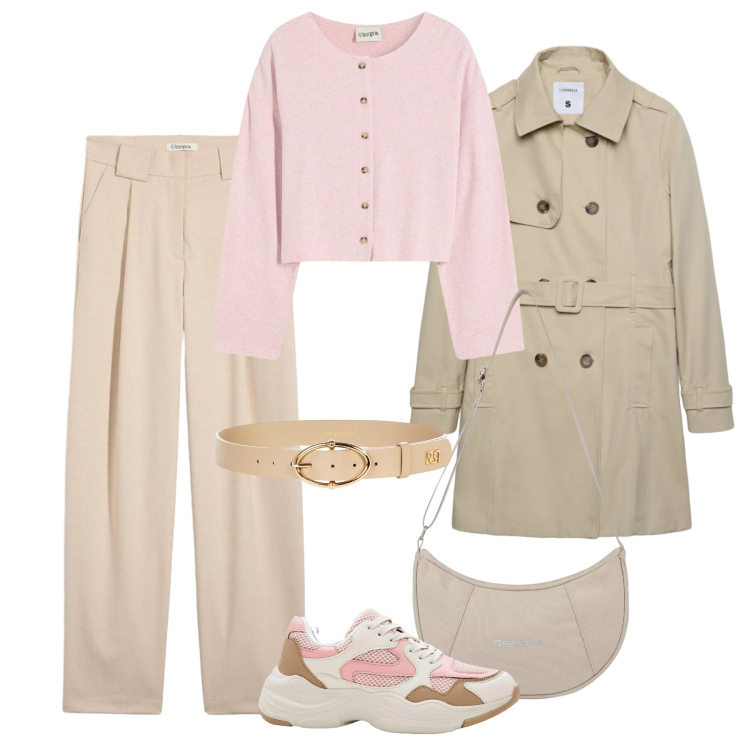 Outfit donna - Soft casual con stile. Stile Trendy per Tutti i giorni. Abbinamento con pantaloni, cardigans, sneakers, trench, borse a spalla, cinture.