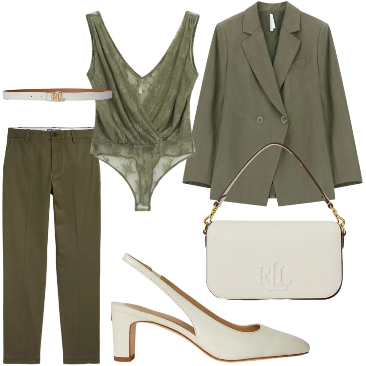 Outfit donna - Il body drappeggiato. Stile Casual per Tutti i giorni. Abbinamento con top, blazer, pantaloni chino, décolleté, cinture, borse a spalla.