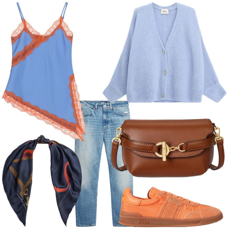 Outfit donna - Il top asimmetrico. Stile Basic per Tutti i giorni. Abbinamento con canottiere, cardigans, borse a tracolla, sneakers, jeans, foulard.