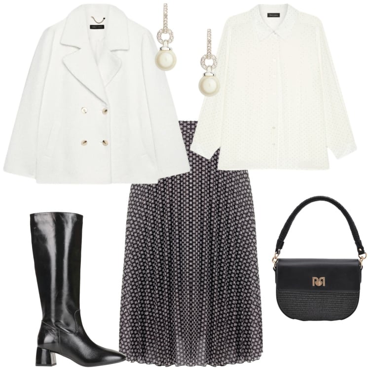 Outfit donna - Chic ogni giorno. Stile Chic per Tutti i giorni. Abbinamento con stivali, camicie, caban, borse a spalla, gonne longuette, orecchini.