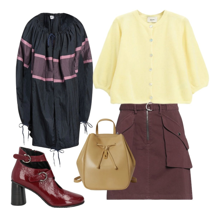 Outfit donna - Giallo inverno. Stile Trendy per Tutti i giorni. look ideale per Petite. Abbinamento con stivaletti, minigonne, cappe, cardigans, zaini.