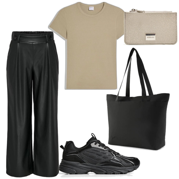 Outfit mujer - Urban style. Estilo Urban para Todos los días. Combinación con camiseta, pantalones, monederos, sneakers, bolso tote.