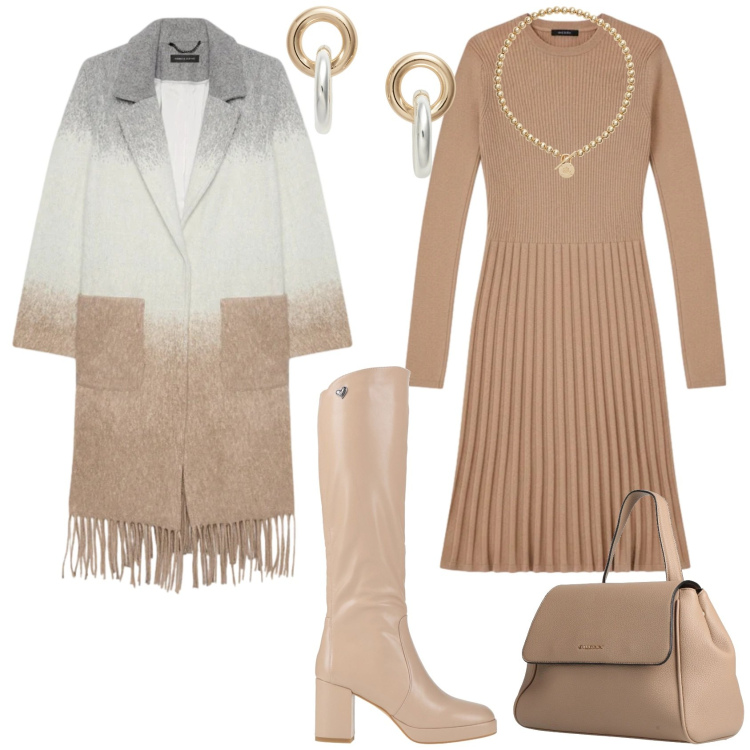 Outfit donna - Casual chic ufficio tempo libero. Stile Casual chic per Tutti i giorni. Abbinamento con zaini, stivali, cappotti, vestiti corti, collane, orecchini.