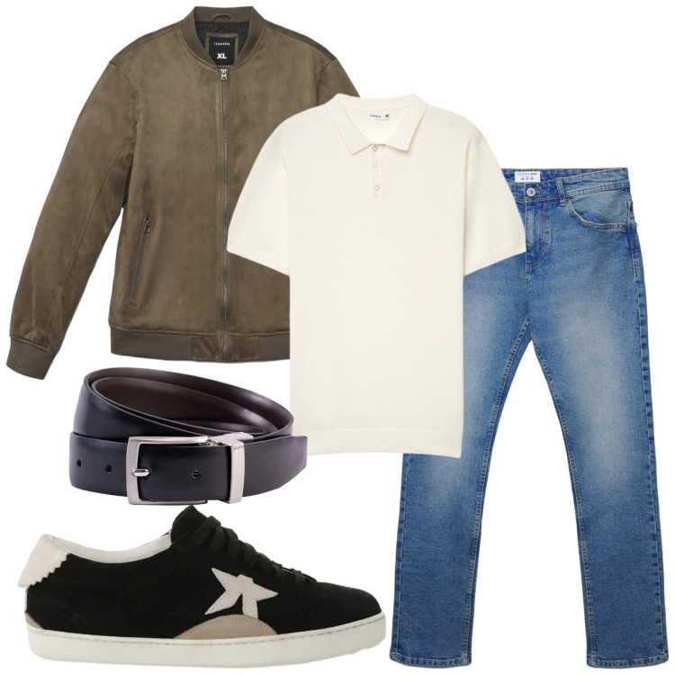 Outfit uomo - Total look #2343225. Stile Casual per Tutti i giorni. Abbinamento con sneakers, giacche, jeans dritti, polo, cinture.