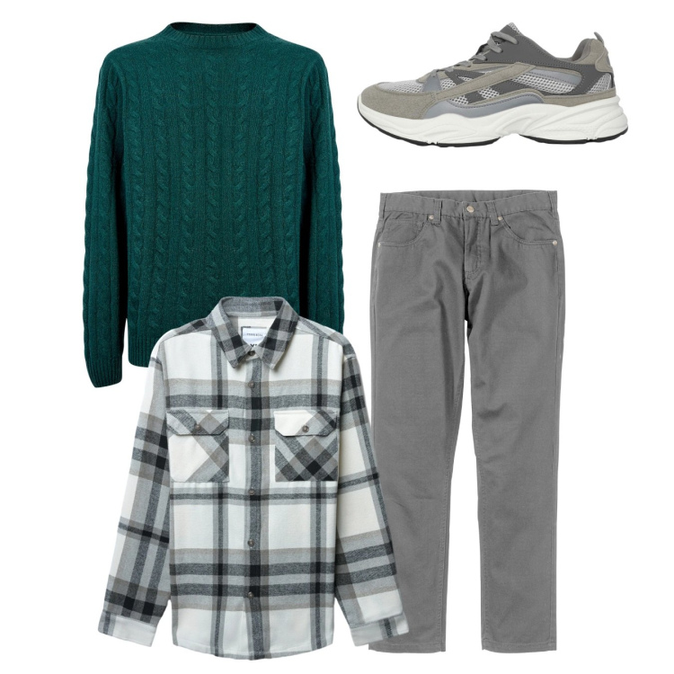 Outfit uomo - Total look. Stile Casual per Tutti i giorni. Abbinamento con pantaloni, sneakers, cappotti, maglieria.