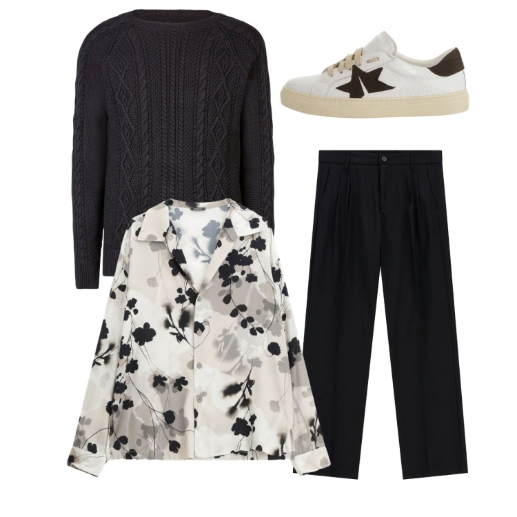 Outfit uomo - Total look. Stile Casual per Serata speciale. Abbinamento con camicie, pantaloni, sneakers, maglieria.