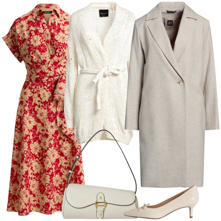 Outfit donna - Stratificazione a febbraio. Stile Casual chic per Serata fuori. Abbinamento con cardigans, cappotti, borse a spalla, vestiti chemisier, décolleté.