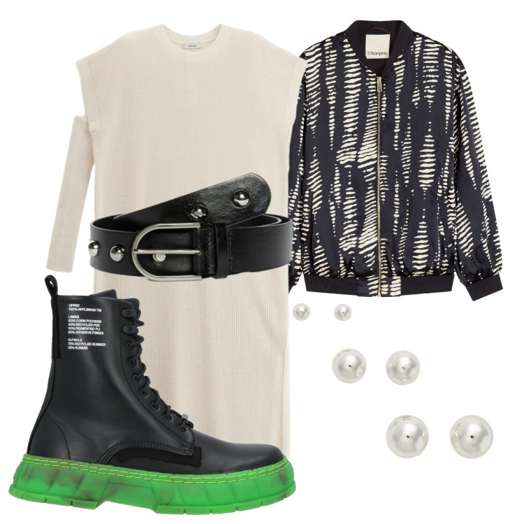 Outfit donna - Vestito Dixie. Stile Urban per Scuola/Università. Abbinamento con stivaletti, bomber, cinture, vestiti midi/longuette, orecchini.