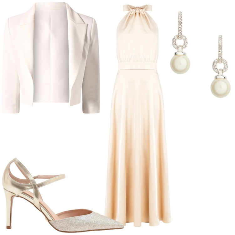 Outfit donna - Cerimonia. Stile Chic per Cerimonia. Abbinamento con blazer, décolleté, vestiti lunghi, orecchini.