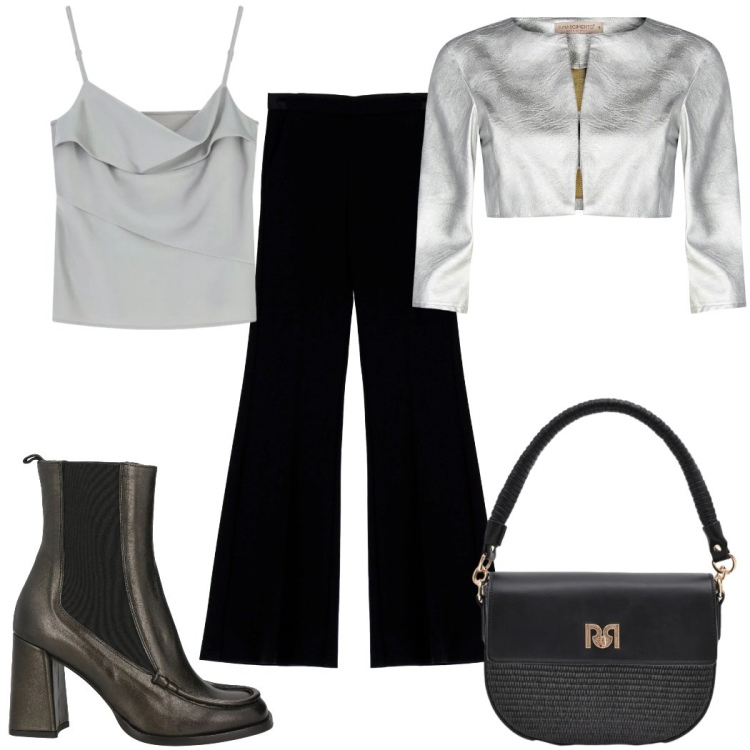 Outfit donna - Un tocco di luce d\'inverno:70s. Stile 70s per Serata fuori. Abbinamento con stivaletti chelsea, canottiere, pantaloni, bolero, borse a spalla.