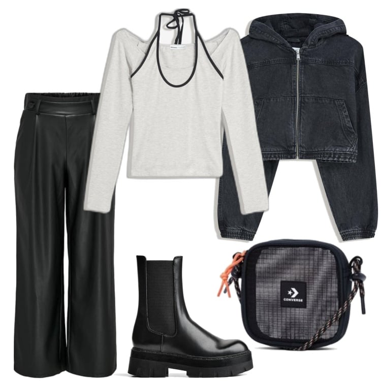 Outfit mujer - Trendy look. Estilo Trendy para Todos los días. Combinación con pantalones, camiseta, blazers, botines, bandoleras.