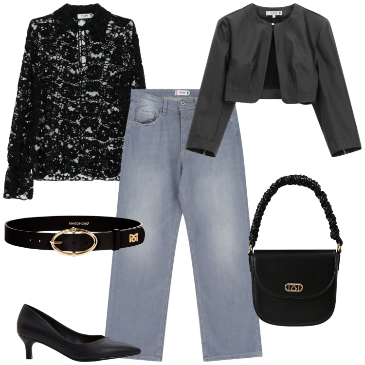 Outfit donna - Total look #2343316. Stile Sexy per Serata fuori. Abbinamento con décolleté, blazer, camicie, jeans dritti, cinture, borse a mano.