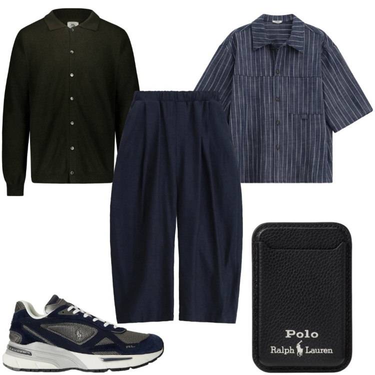 Outfit uomo - Total look #2343317. Stile Trendy per Tutti i giorni. Abbinamento con pantaloni, camicie a manica corta, sneakers, portafogli, polo.