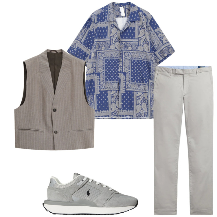 Outfit uomo - Total look #2343320. Stile Trendy per Serata speciale. Abbinamento con gilet, camicie a manica corta, pantaloni, sneakers.