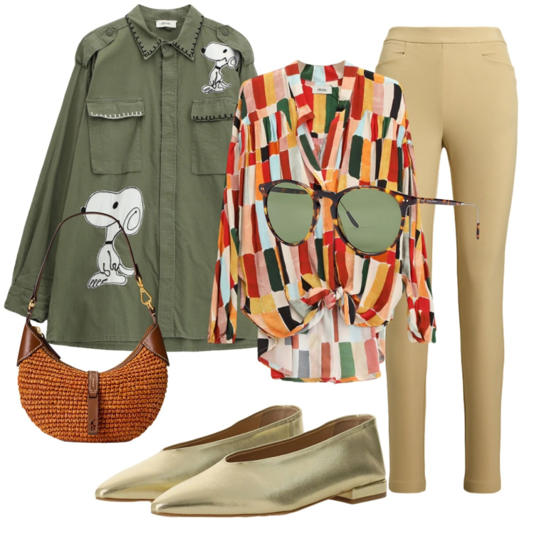 Outfit donna - Splendida curvy in primavera. Stile Casual chic per Tutti i giorni. Abbinamento con bluse, ballerine, camicie, occhiali da sole, borse a spalla, pantaloni.