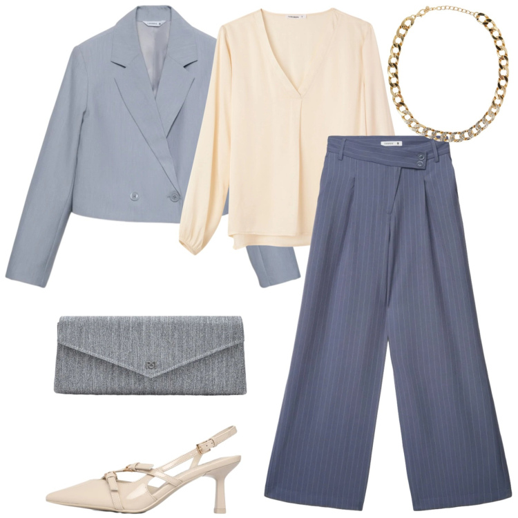 Outfit donna - Terranova. Stile Chic per Cerimonia. Abbinamento con pantaloni, bluse, blazer, décolleté, collane, pochette.