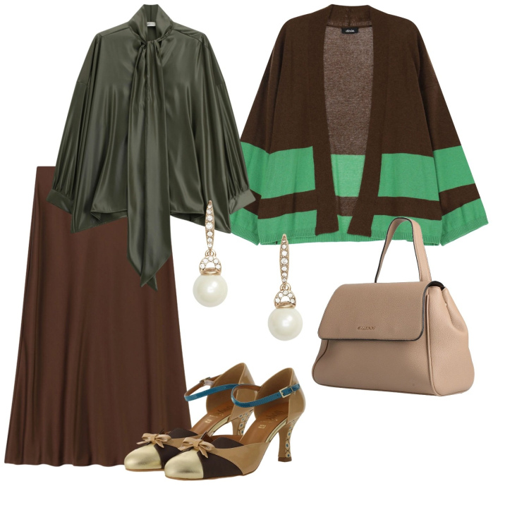 Outfit donna - Un cardigan e vai. per Tutti i giorni. Abbinamento con zaini, gonne longuette, décolleté, cardigans, camicie, orecchini.